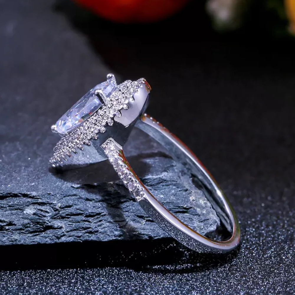 New Pear 925 Sterling Silver Micro Paved Zircon Ring - Picture 7 of 8